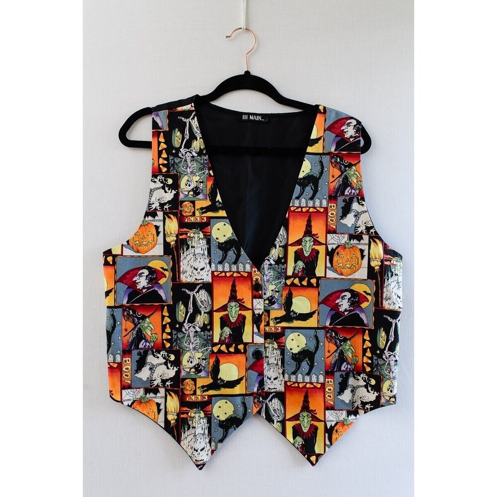 111 Main Halloween scene adj Vest Mens Unisex colorful retro witch Vampire L